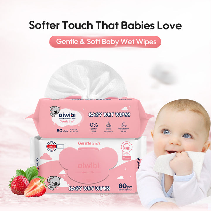 Gentle Soft Baby Wet Wipes Strawberry 12 Packs (960 Wipes)