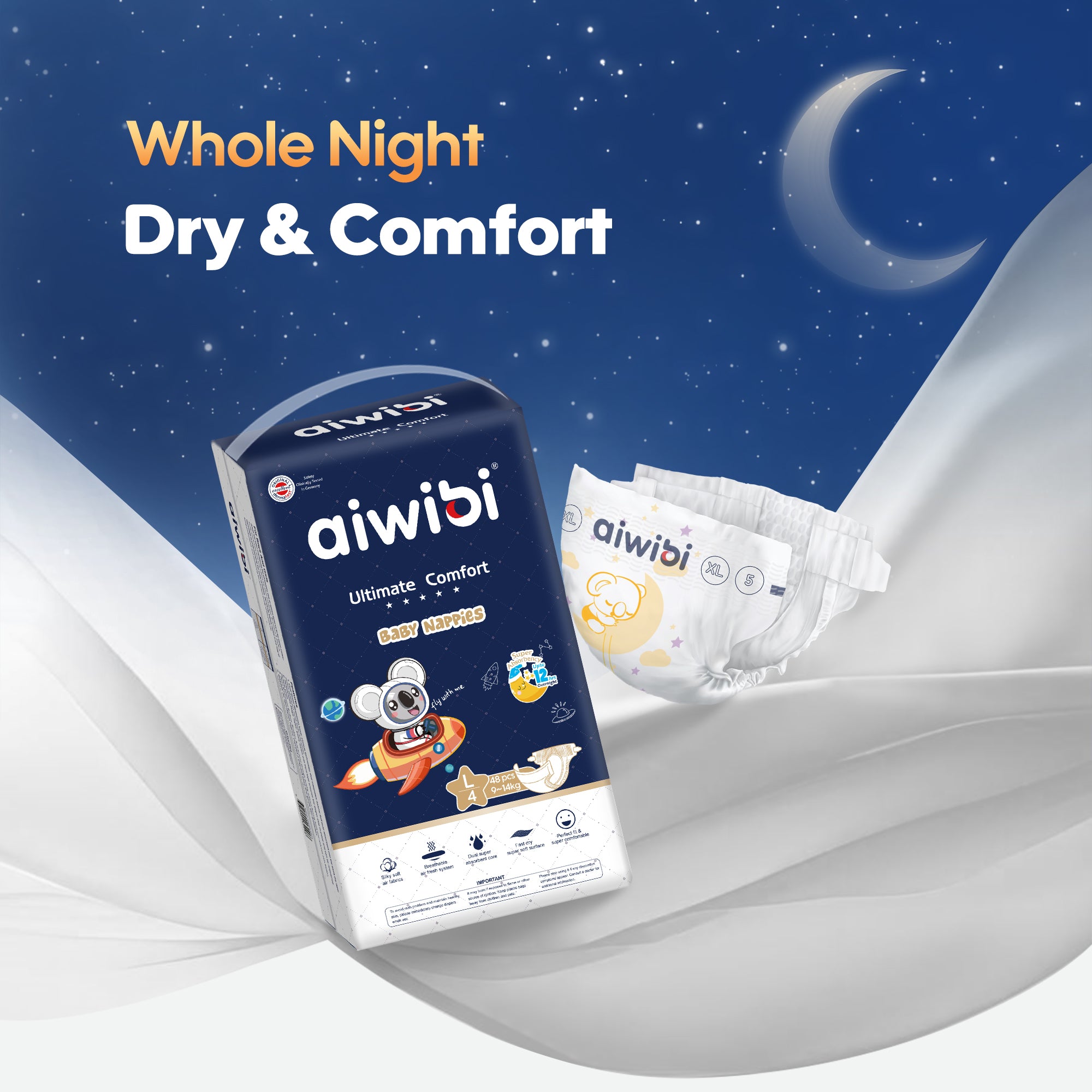 Aiwibi overnight nappies offer optimal overnight protection and comfort.