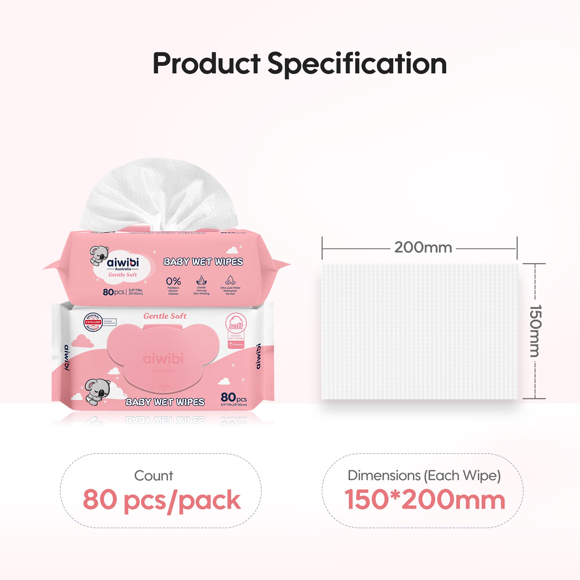 Gentle Soft Baby Wet Wipes Strawberry 12 Packs (960 Wipes)
