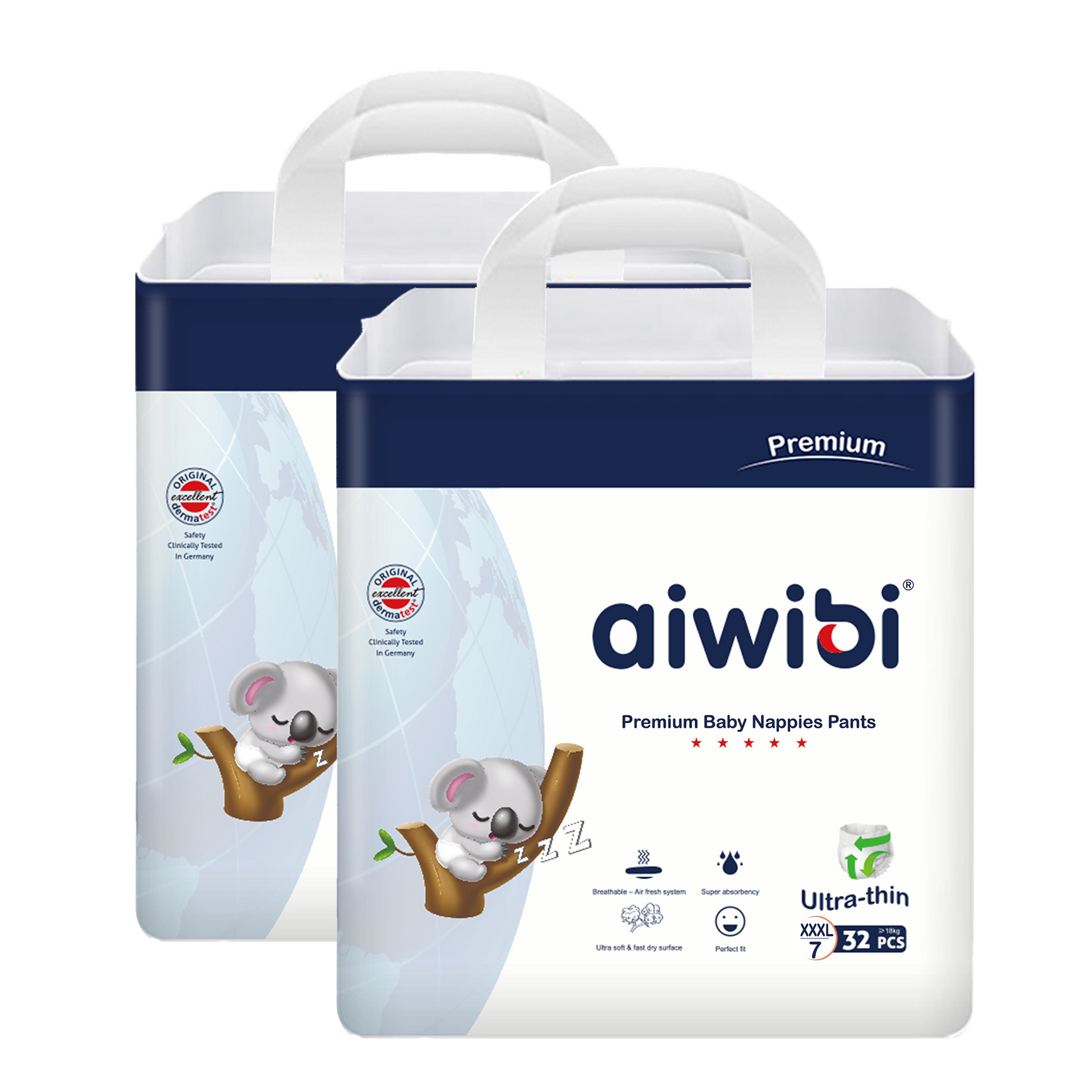 Picture shows two large packages of Aiwibi Royal Care Baby Nappy Pants Size 7.