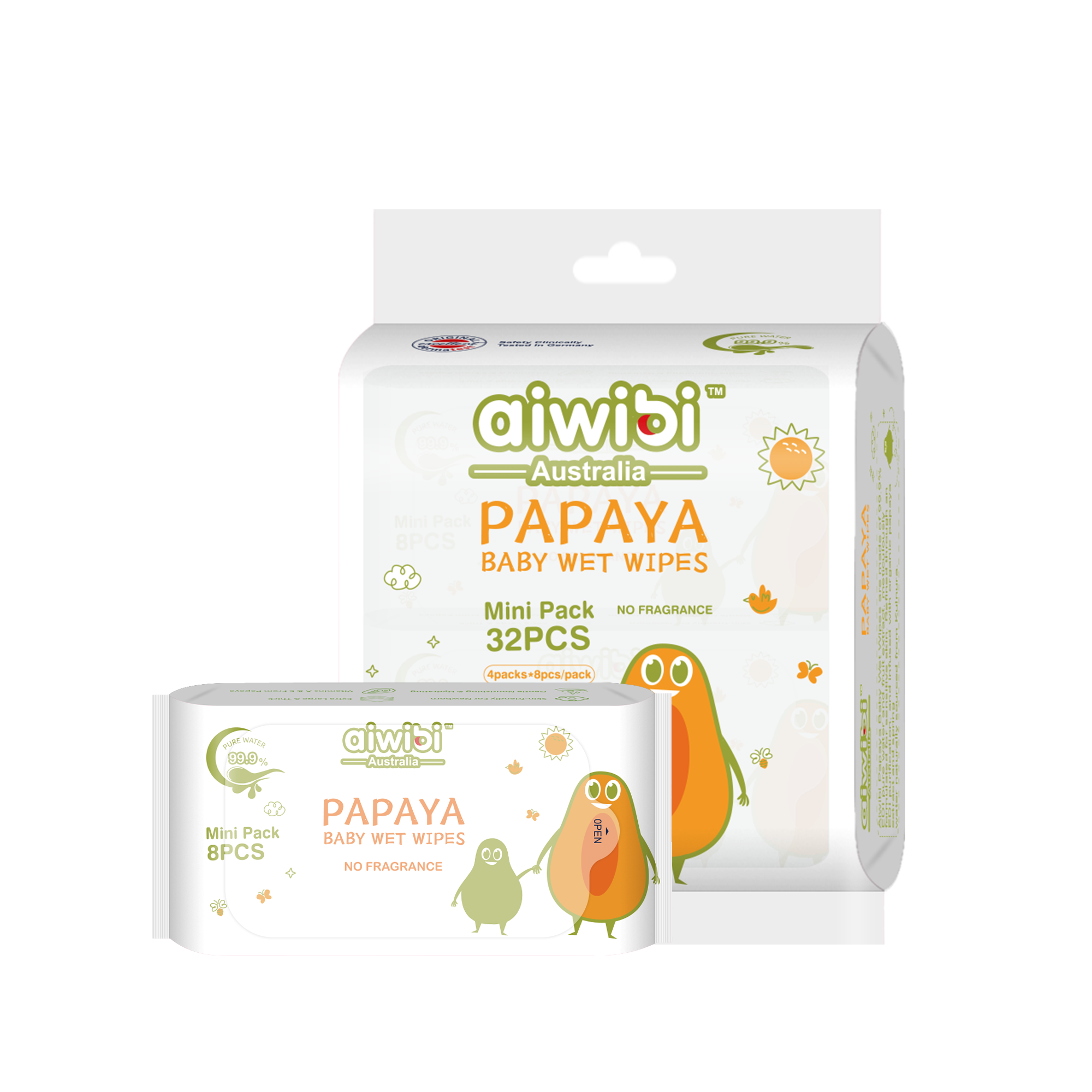Aiwibi Pocket Portable Mini Care Baby Wipes Papaya 20Packs