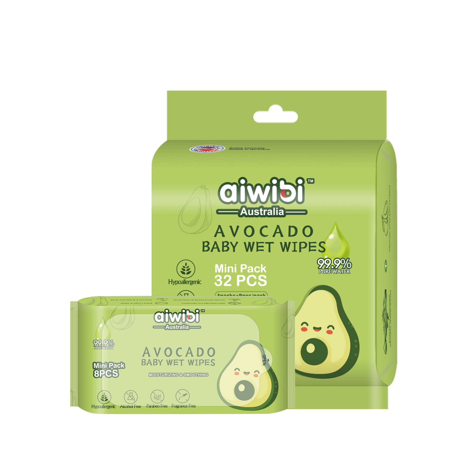 Aiwibi Pocket Portable Mini Care Baby Wipes Avocado 20Packs.