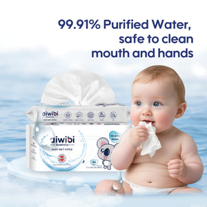 These Aiwibi wet wipes are made with 99.91% purified water, offering a gentle and effective clean for your baby.