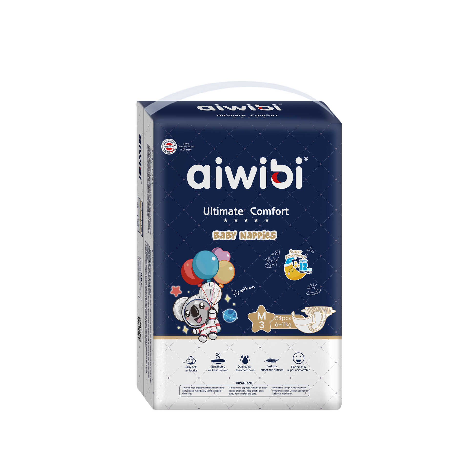 Aiwibi Ultimate Comfort Disposable Overnight Nappies Size 3