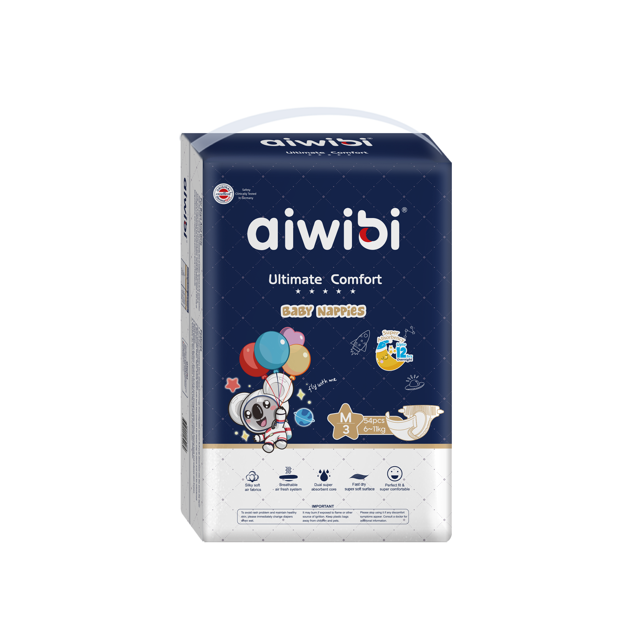 Aiwibi Ultimate Comfort Disposable Overnight Nappies Size 3