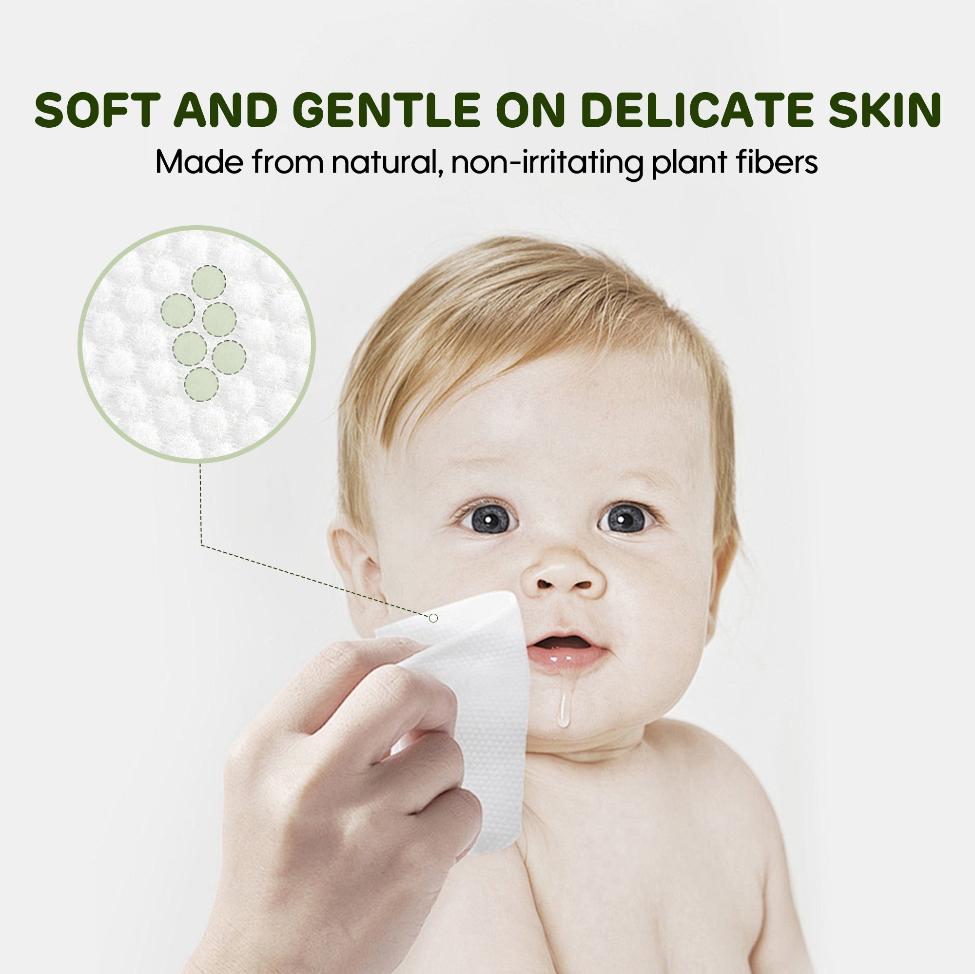 Picture shows mom using aiwibi wipes to gently wipe baby's skin.
