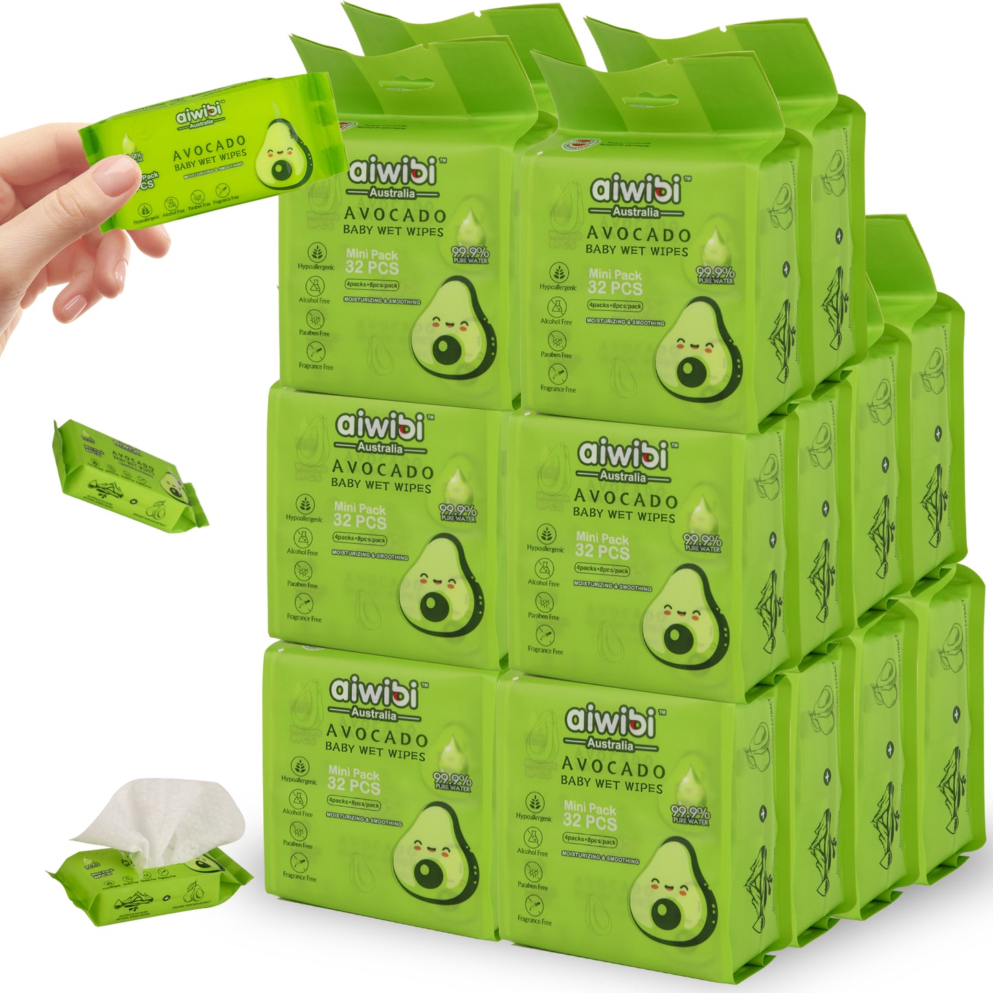 Pocket Portable Mini Care Baby Wipes Avocado 20Packs