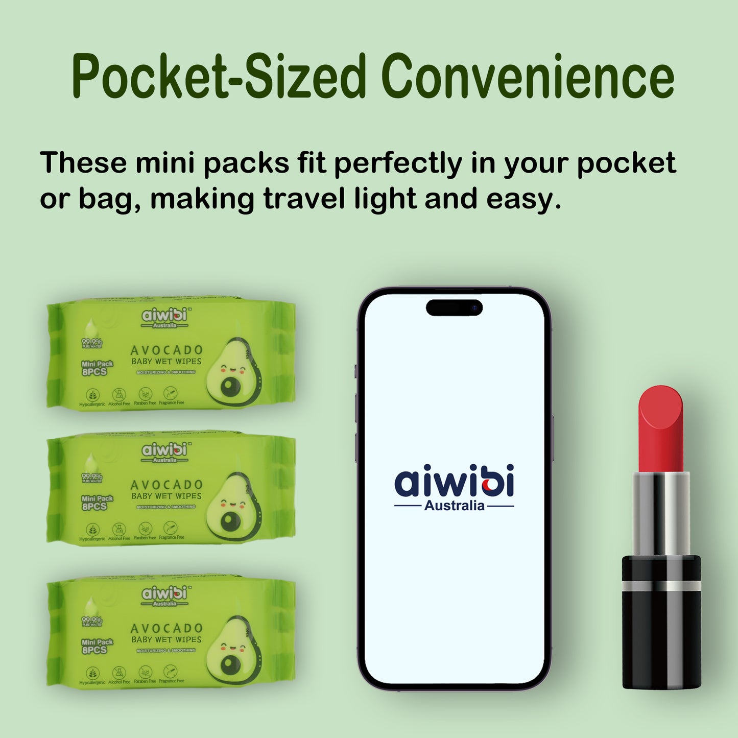 Pocket Portable Mini Care Baby Wipes Avocado 20Packs