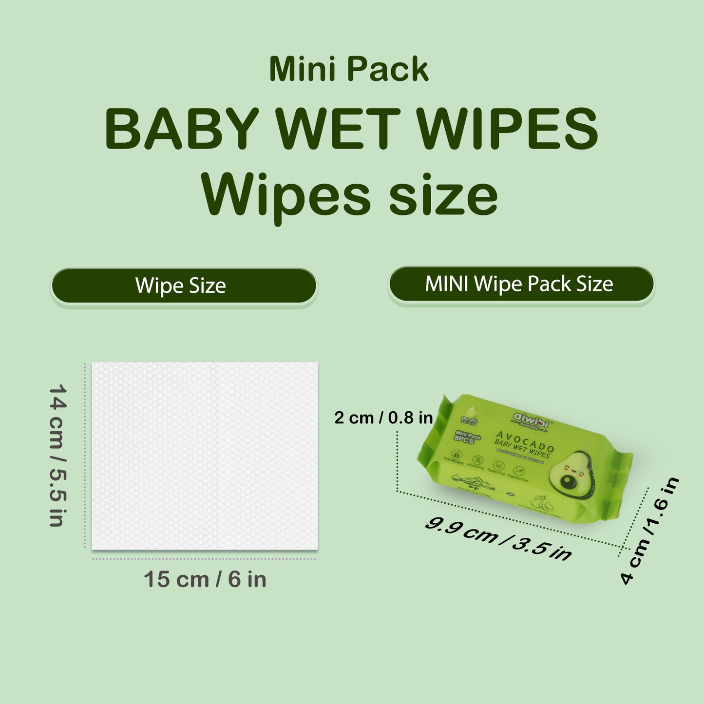 Pocket Portable Mini Care Baby Wipes Avocado 20Packs