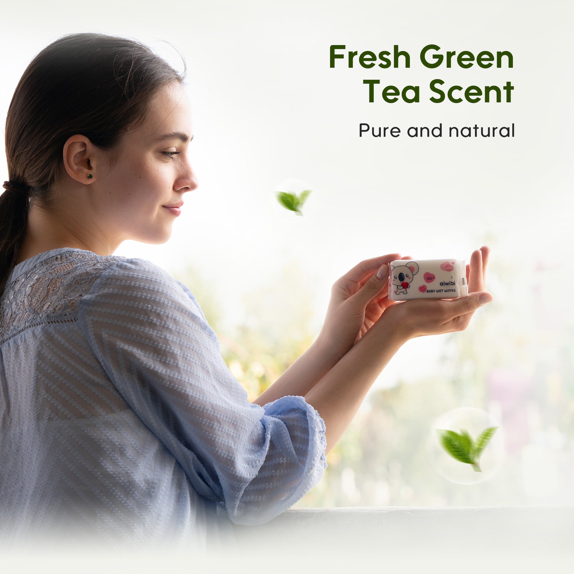 A pocket-sized pack of Aiwibi baby mini wet wipes, emphasizing their portability and gentle care for delicate skin. 