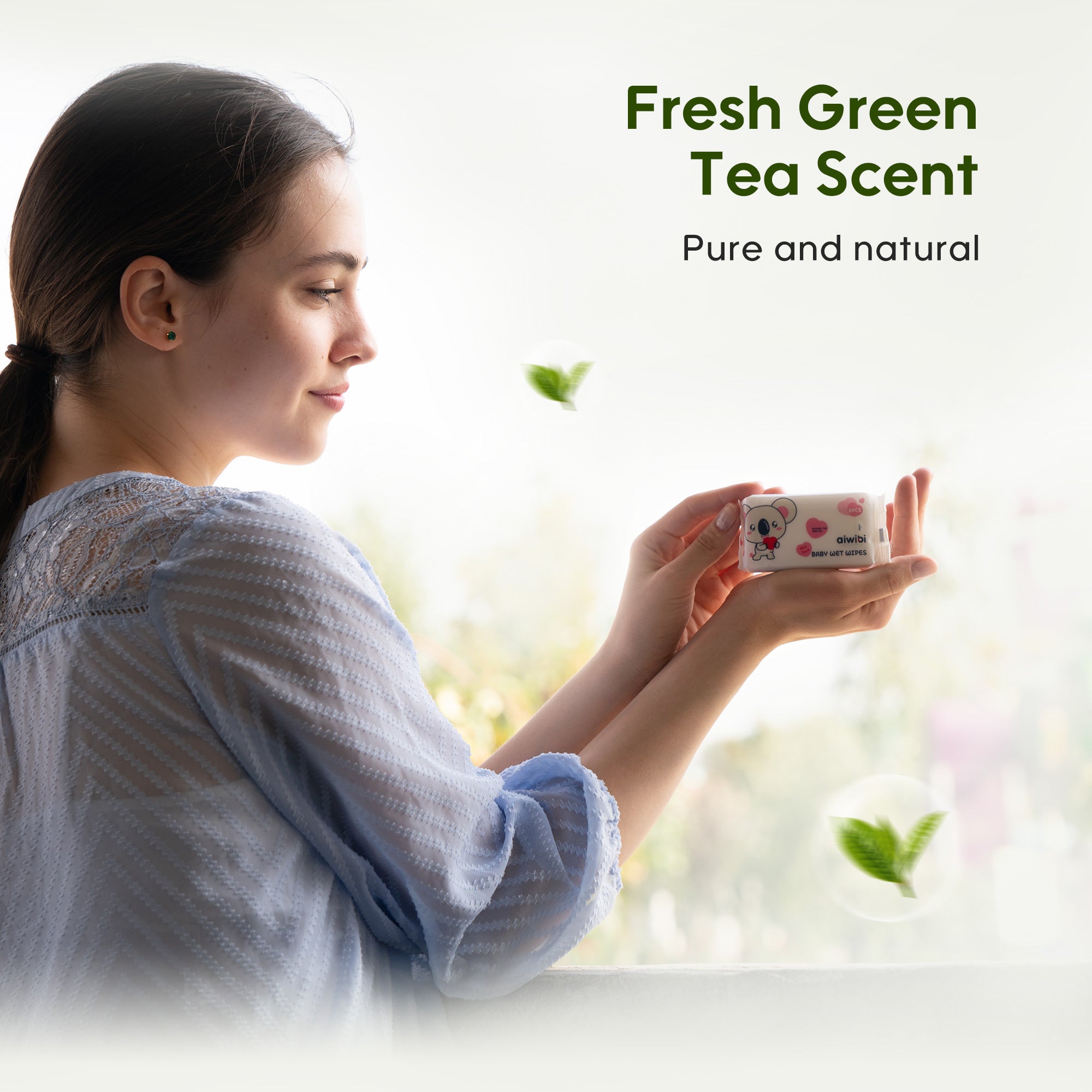 A pocket-sized pack of Aiwibi baby mini wet wipes, emphasizing their portability and gentle care for delicate skin. 
