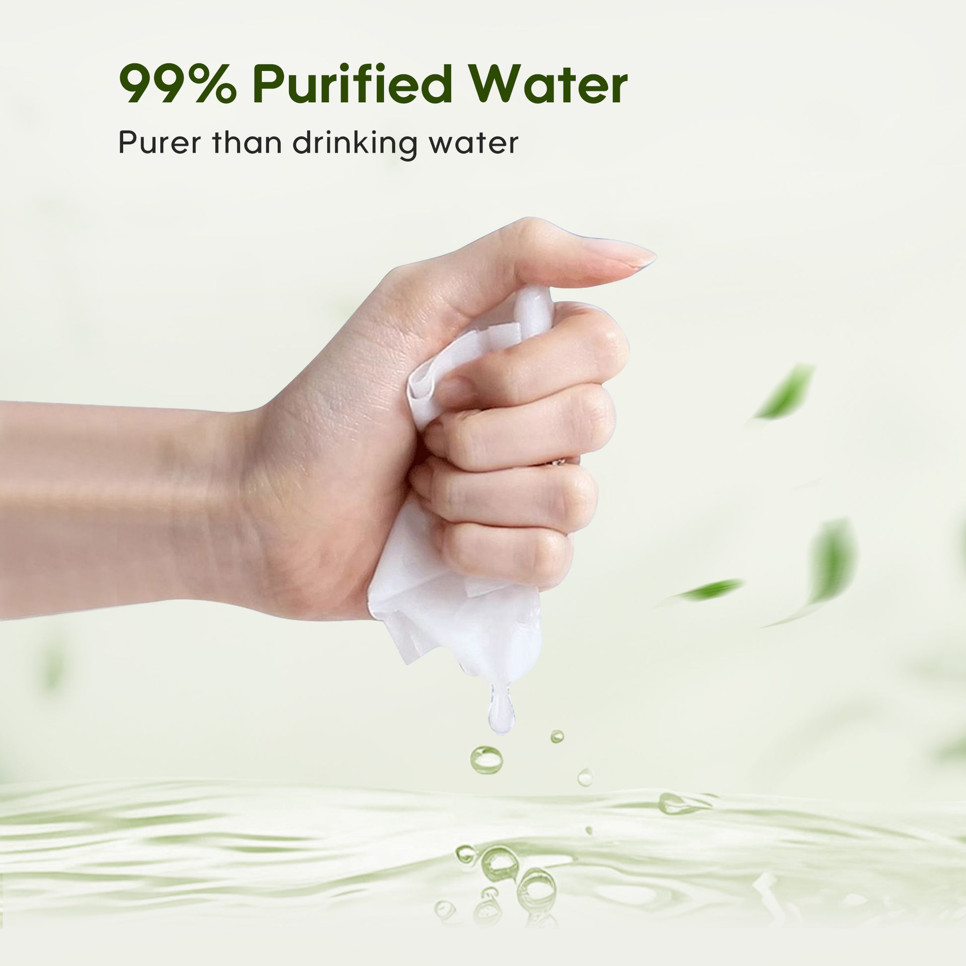 A parent's hand using an Aiwibi mini wet wipe to gently clean a baby's hand. 