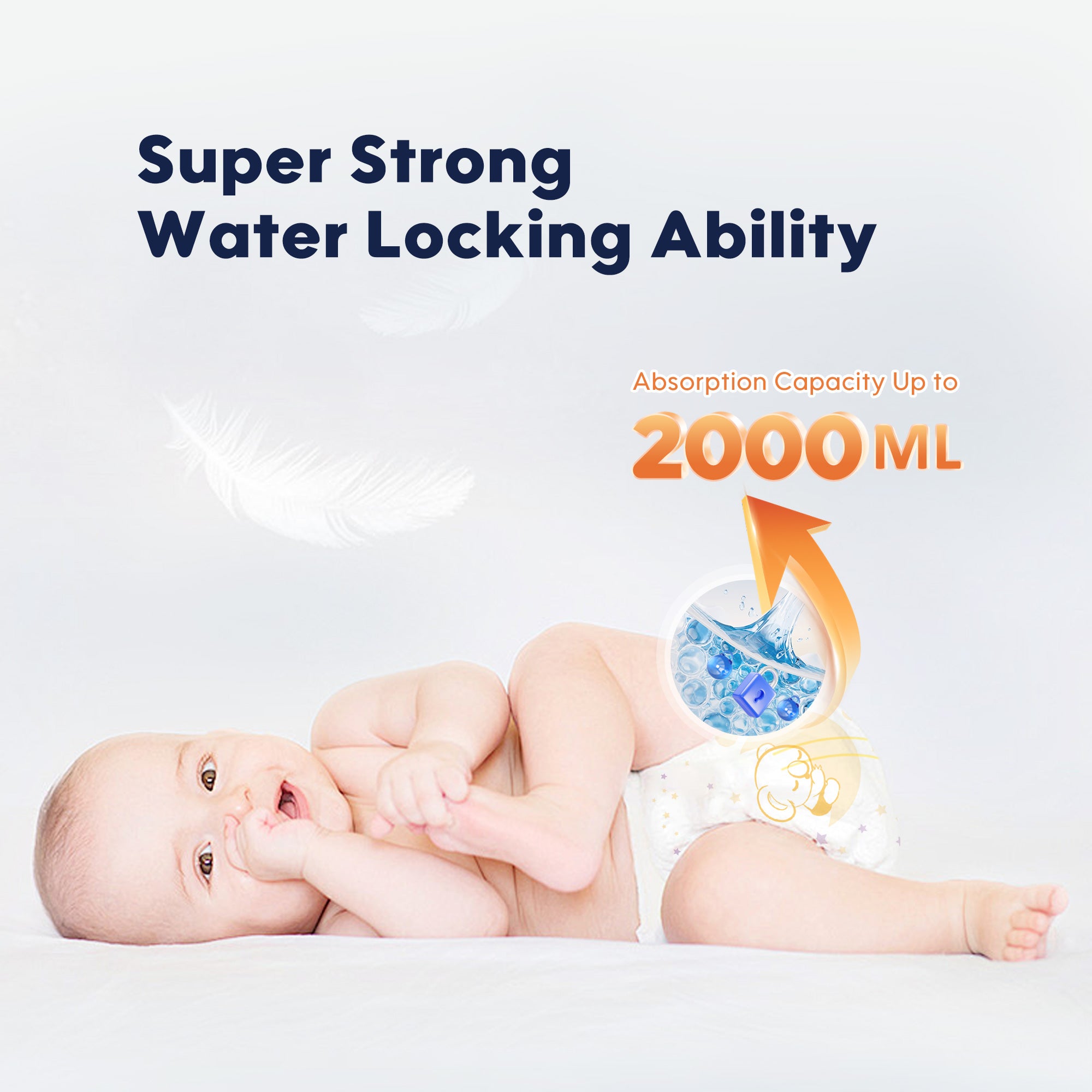 Super Strong Water Locking Ability, Absorption Capacity Up to 2000ML